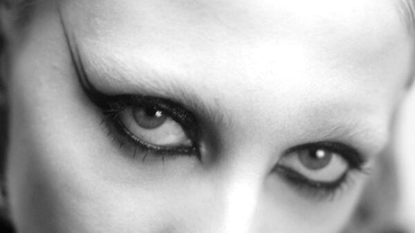A close up of Heather Baron Gracie's eyes, with dark eyeliner extending to her temples