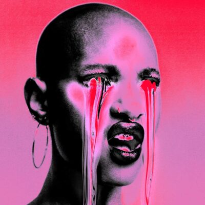 Cover art for Willow's 'It's My Fault'. Willow is pictured in a black screen print over a red to pink gradient. Stylised streams flow from here eyes.