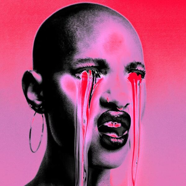 Cover art for Willow's 'It's My Fault'. Willow is pictured in a black screen print over a red to pink gradient. Stylised streams flow from here eyes.