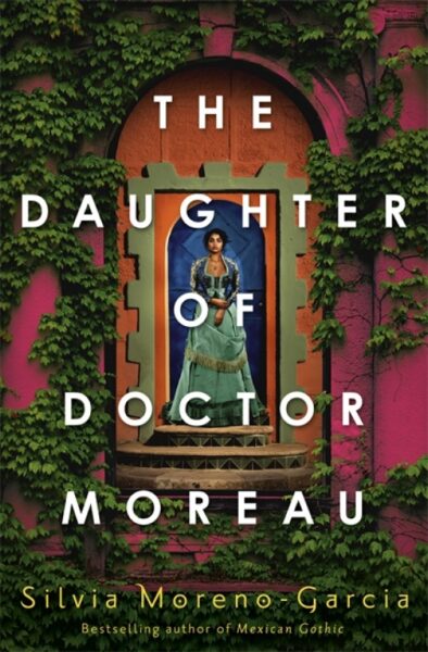 Book cover shows a woman in a green dress stood in the doorway of a rancho, surrounded by green vines.