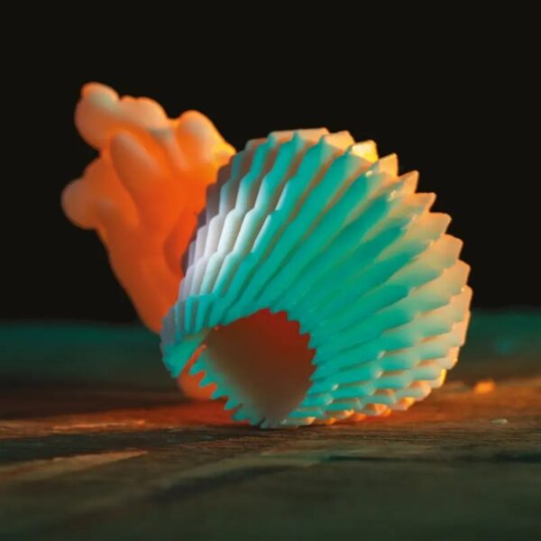 Pixies - Vault of Heaven. A seashell and coral lit with orange and green lights.