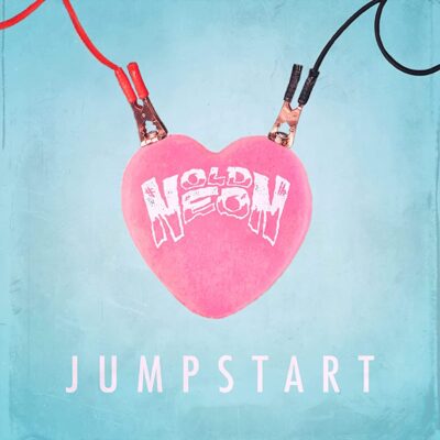 Old Neon - Jump Start. A heart is hooked up to clamps from a car's jump start kit.