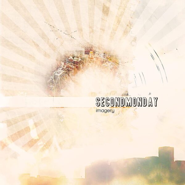 Second Monday - Imagery LP. A grungy radiant circle with a photo of tall building slightly visible.
